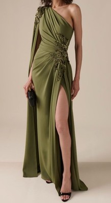 Zuhair Murad Women's Green Asymmetric Embellished Cady Gown Size 12