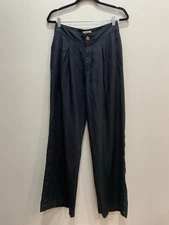 H Halston Black Linen Wide Leg High Rise Pants 6 Pleated Front Office Resort