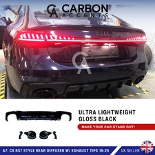 Audi A7 C8 Gloss Black RS7 Style Rear Diffuser with Exhaust Tips 19-25 UK STOCK