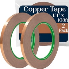 Copper Tape 1/4" x108ft, 2PK Copper Foil Tape for Stained Glass, DIY Craf...