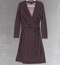 Ann Taylor Dress 10 Purple Wrap Long Sleeve Midi Stretch Classic Career Fall