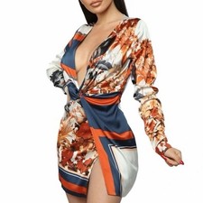 Fashion Nova Whole Lotta Class Satin Mini Dress in a blue and orange Med (1/7)