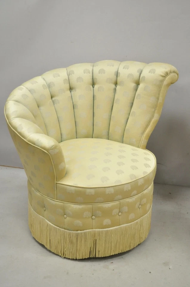 Sillones antiguos franceses Art Deco Hollywood Regency con respaldo de canal Club - Par Foto 3 de 4