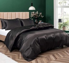 5 Pieces Satin Duvet Cover King Size Set, Luxury Silky Like Black Duvet Cover