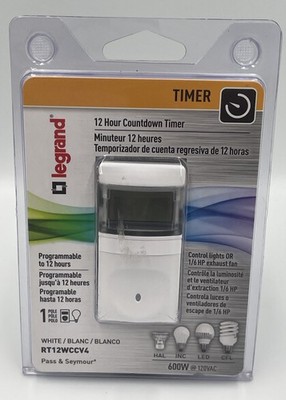 Legrand 12-Hour Countdown Timer WHITE up to 600W CFL/LED/INC/HAL RT12WCCV4 *NEW*