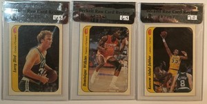 1986 FLEER BASKETBALL STICKER LOT ! BIRD DOMINIQUE & KAREEM BECKETT RAW CARD REV