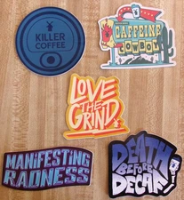 5 Dutch Bros Stickers Killer Coffee, Death B4 Decaf, Love the Grind, Cowboy, Rad