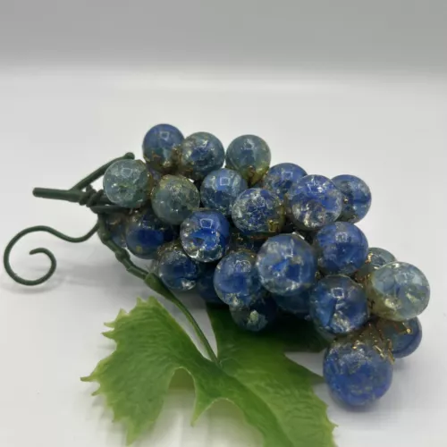 Grape Cluster Cracked Glass Lapis Blue Ornate Gold Fixation On Wire 1960’s VNTG