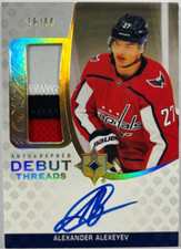 2020-21 UD Ultimate Alexander Alexeyev Debut Threads Rookie Patch Auto 38/99