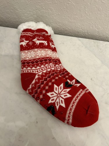 Womens Thermal Cozy Fuzzy Sherpa Fleece-lined Non-Skid Slipper Socks Christmas