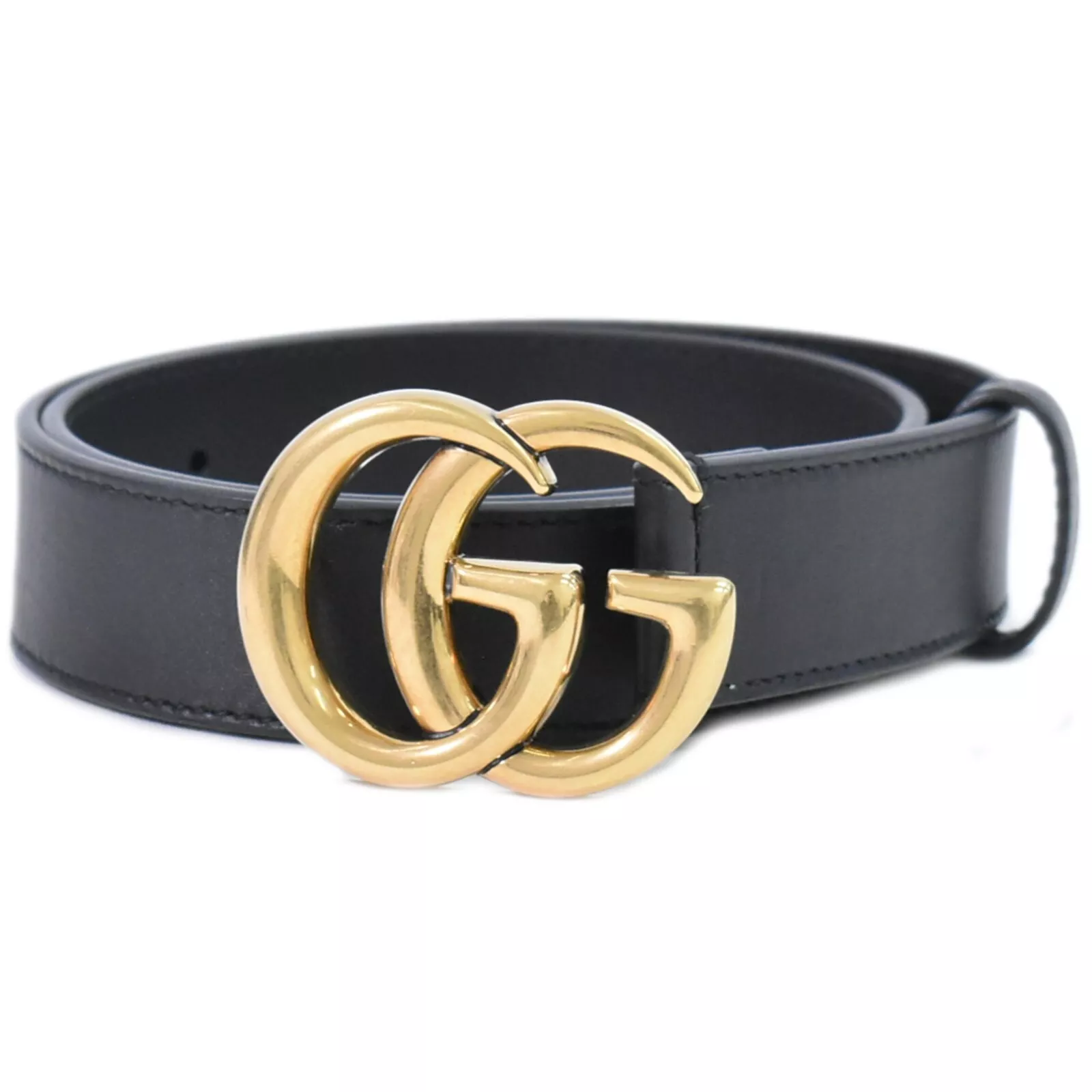 Ceinture GUCCI double G cuir noir doré 70,28