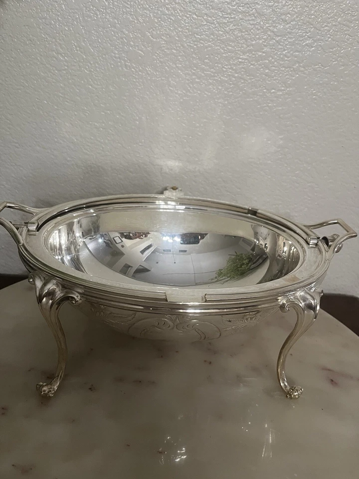 Antiguo calentador de alimentos con tapa enrollable domo plateado - diseño de calabaza/corona (raro) Foto 2 de 4