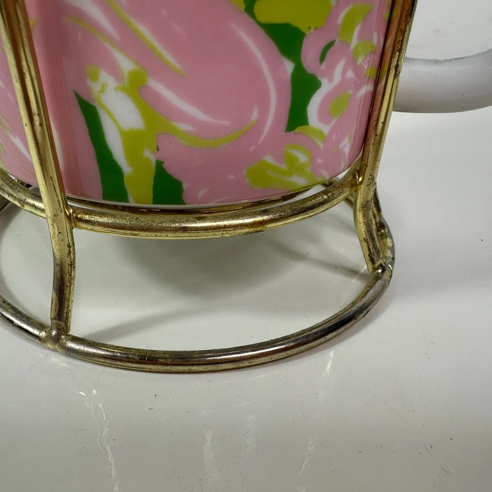 Lilly Pulitzer 4 штабелируемые кофейные эспрессо чайные чашки в золотистой подставке для контейнеров - Изображение 2 из 4