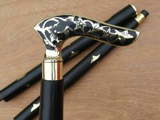 Antique Brass Derby Design Handle Wooden Walking Cane Stick Vintage Victorian