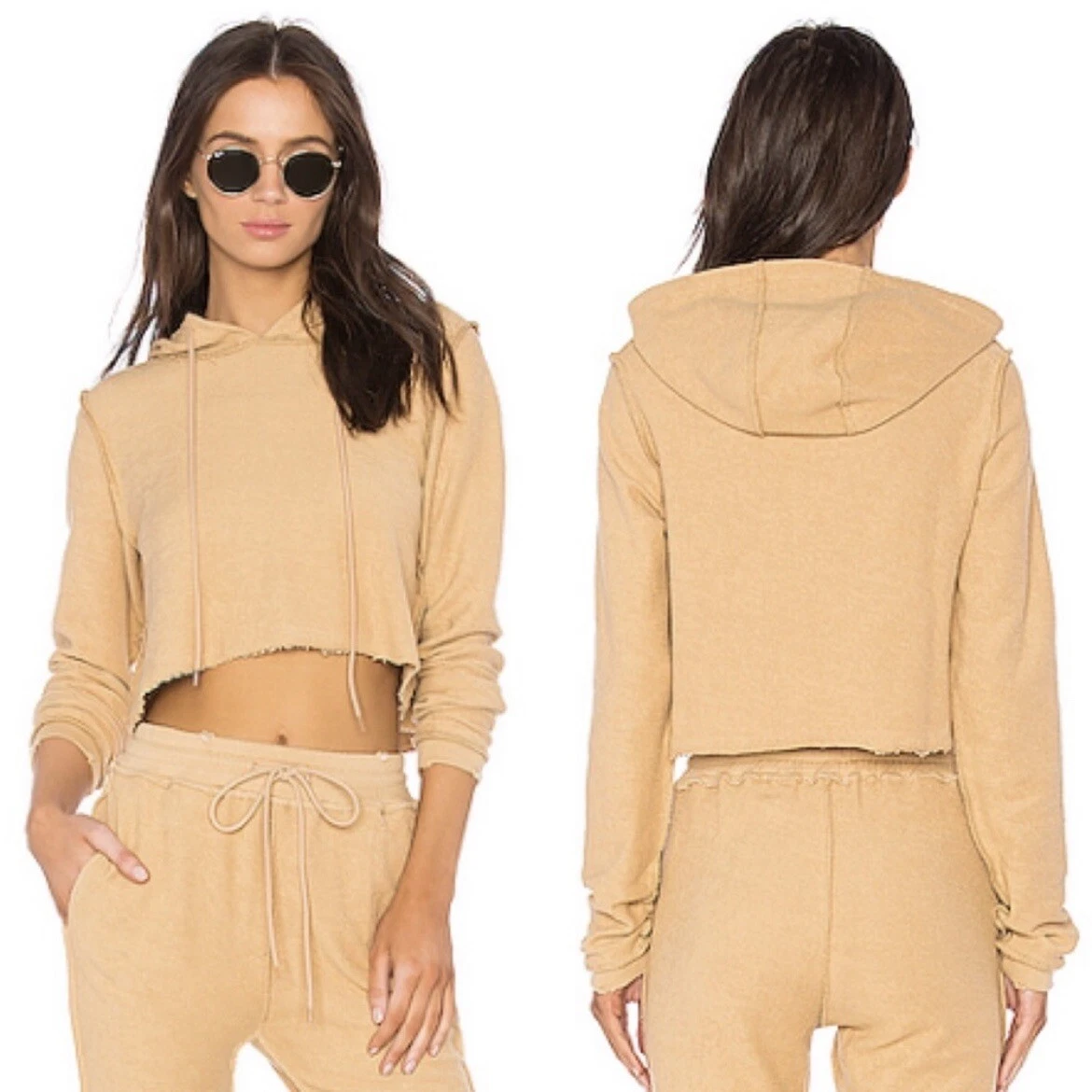 Danielle Guizio Revolve S DG Cropped Hoodie Camel | eBay