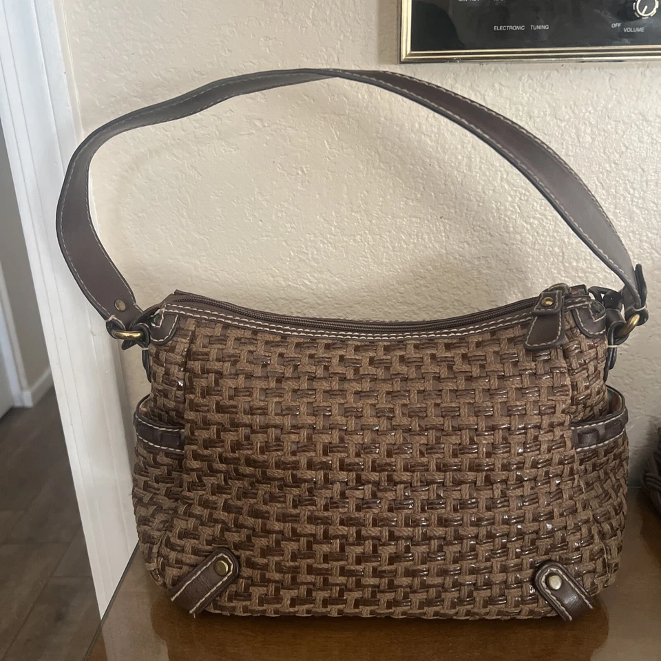 Bolso de Mano Fossil Moderno Vintage Tejido Marrón Rafia Mediano Cartera Bolso de Hombro Foto 4 de 4