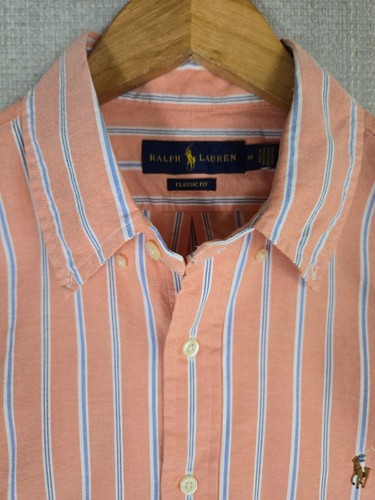 POLO RALPH LAUREN $125 Oxford camicia sportiva in tessuto taglia media uomo righe arancioni - Foto 3 di 16