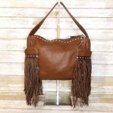 Sabina Chocolate Brown Pebble Grain Leather Fringe Shoulder Bag Boho Eclectic