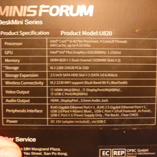 Rechner MinisForum U820 DeskMini SUB PC Mobil USBC I 64GB RAM I i5 8Gen I 1TB I - Bild 6 von 7