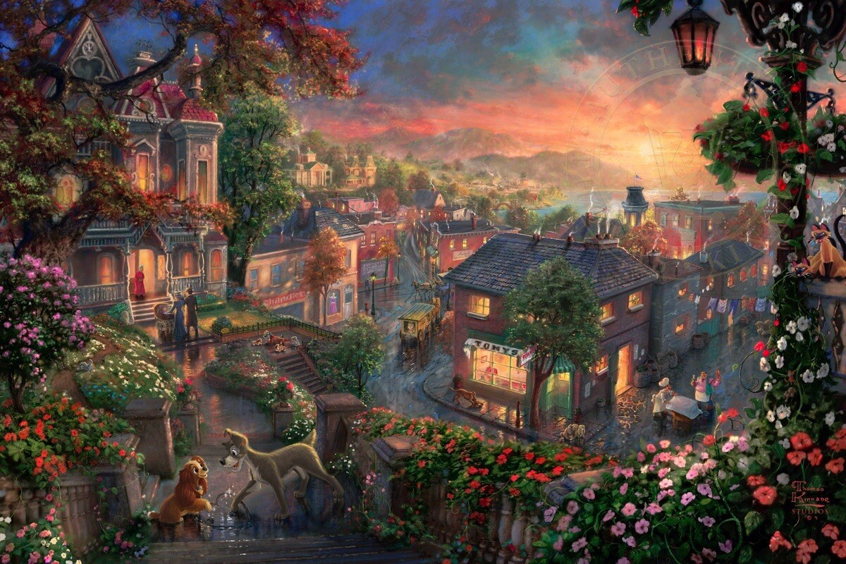 Thomas Kinkade Disney “Lady & The Tramp” 16.5x16.5 Framed | eBay