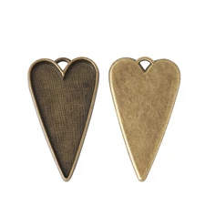 50pcs Tibetan Alloy Heart Charms Big Pendant Cabochon Bezel Settings 53.5x30mm
