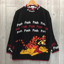 Vtg Winnie The Pooh and Tigger Sweater Womens Size Large Made in USA Black Red L