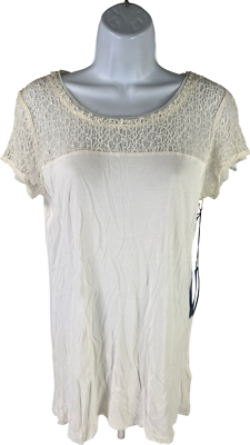 #ad NEW Simply Vera Wang Women’s White Ivory Lace Short Sleeve T Shirt M $4.59