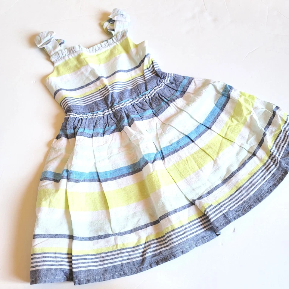 Vestido Gymboree Niñas Talla 5 Azul Safari Rayas Lazo Nuevo con Etiquetas Espalda Calada Foto 3 de 4