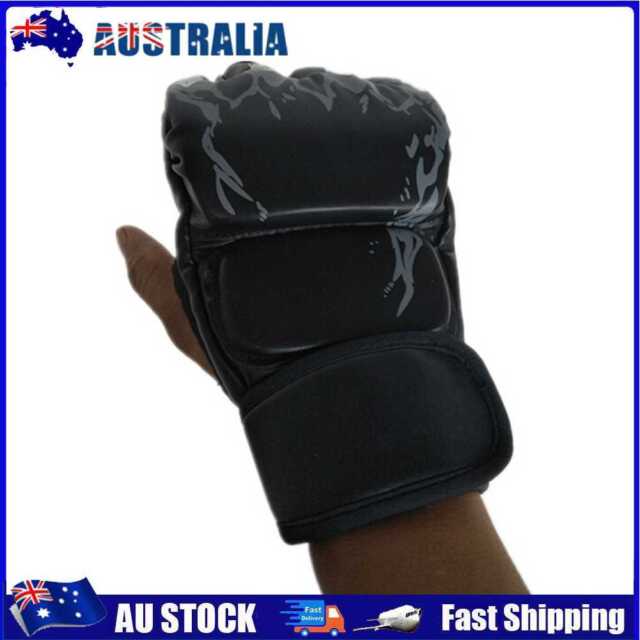 AU 2pcs Boxing Gloves Muay Thai Training Half Finger Gloves (Tiger Claw Black)