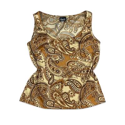 Vintage D&G Brown & Orange Paisley Psychedelic Boho Vest Tank Top 10