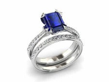 2.7ct Lab-Created Blue Sapphire Engagement Ring Bridal Set White Gold Plated