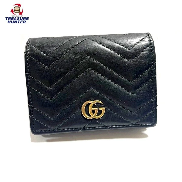 GG Marmont card case wallet in black leather and GG supreme