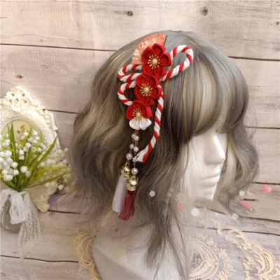 Japanese Sakura Hair Stick Clip Fan Tassel Kimono Hairpin Handmade Cosplay - Image 1 of 4