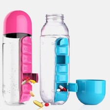 2 IN 1 WaterBottles With Daily Pill Box Organizer Drinking 600ML Bottle 7 Grids