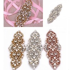 1x New Crystal Rhinestone Beaded Applique Trim Sew Iron on Bridal Costume Crafts