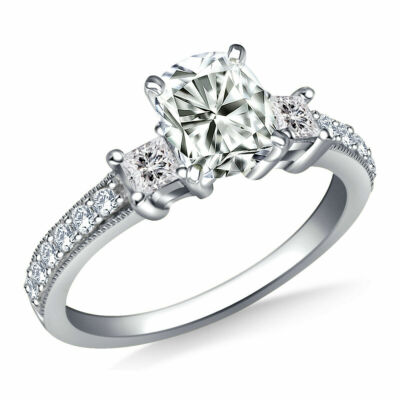 7+Ct Near White Cushion Moissanite Diamond Engagement Ring 925 Sterling Silver