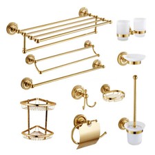 Polished Gold Bath Accessories Towel Bar Ring Toilet Bathroom Hardware Set ZJ016