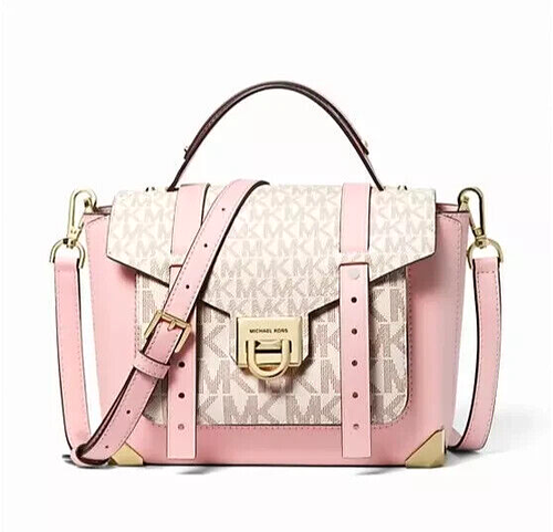 Michael Kors Manhattan Medium Leather Logo Satchel Crossbody Blush NEW🎀NWT🎁NIP