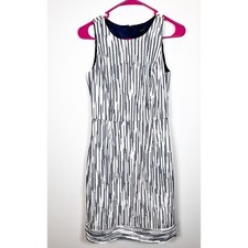 J CREW Sheath Dress Women's Sleeveless White Navy Textured Cotton Blend Size 0