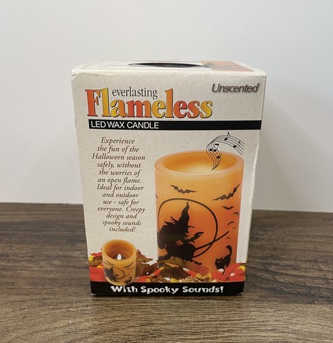 Everlasting Halloween Witch LED Flameless Flickering Wax Candle w/spooky sounds