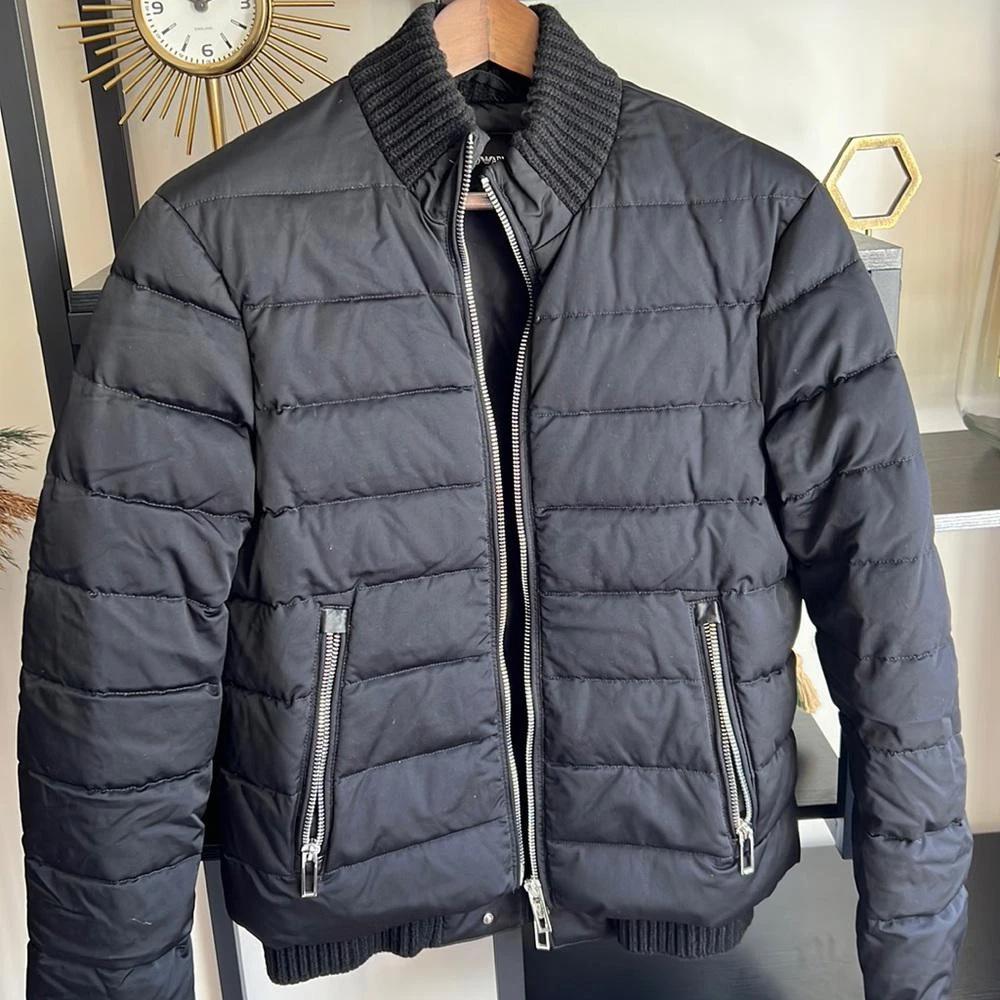Armani beautiful black bomber. Sick quality and and very warm. Barely used. L - product detail image 1