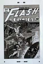 Production Art FLASH COMICS #15 cover, SHELDON MOLDOFF art, 11x17. Hawkman