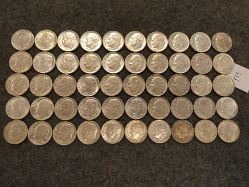 50 coin lot 90% SILVER Roosevelt Dimes Pre 65 FREE Shipping lot E
