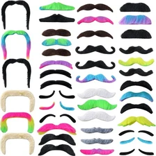 TCOTBE 48 Pcs Self Adhesive Fake Mustache Set Novelty Mustaches Colorful... 