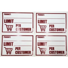 Hillman 8" x 12" Information Display Sign Product Limit Per Customer Lot of 4