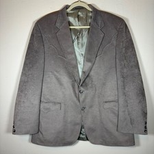 Circle S Mens Western Blazer Grey Faux Suede Sport Coat 46R Vintage Made in USA