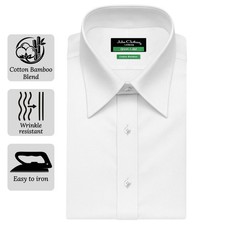 Men's Summer White Cotton Bamboo Shirt Classic Spread Collar Wrinkle Resistant