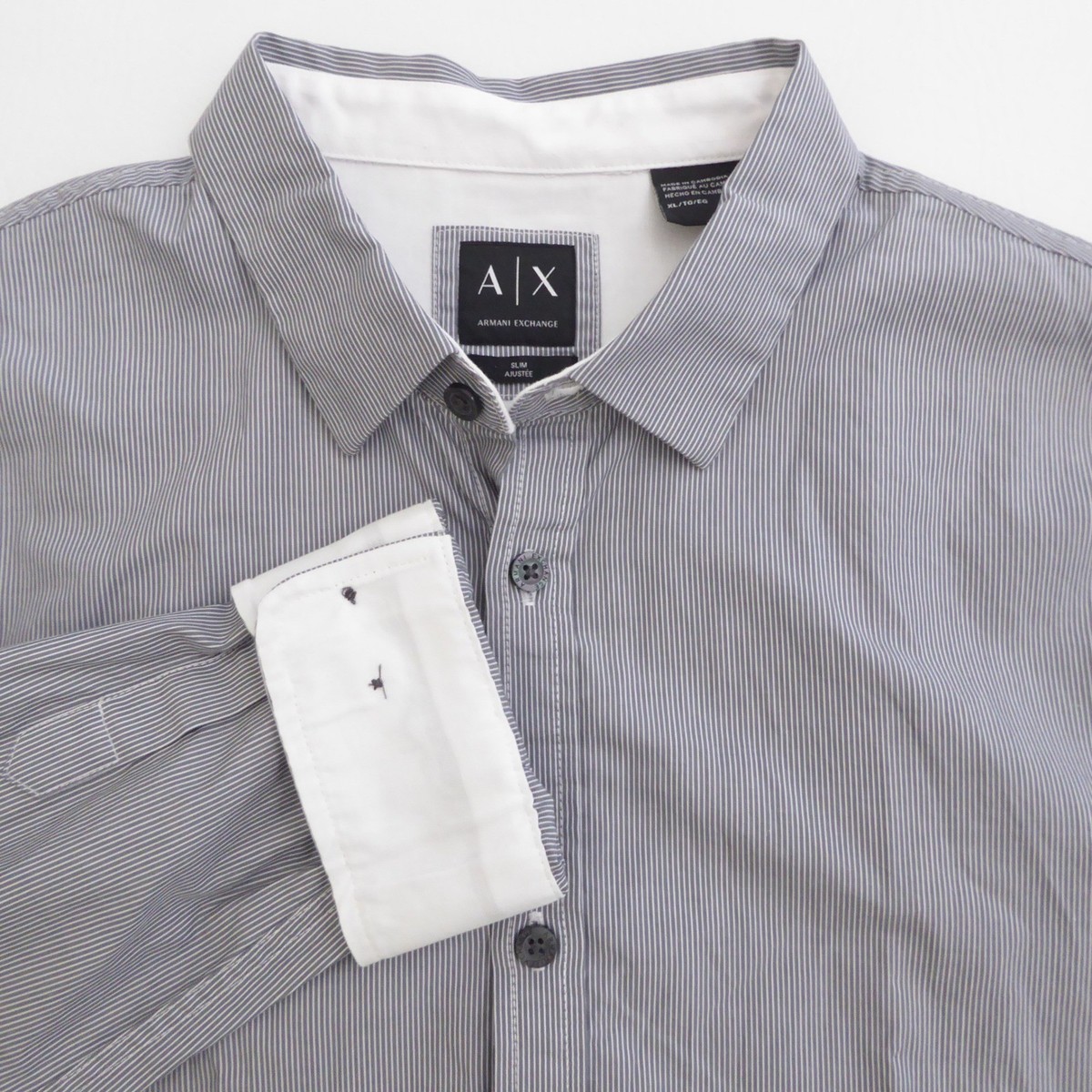 Armani Exchange Mens Button Down Shirt Long Sleeve Gray Striped Slim Fit XL  | eBay