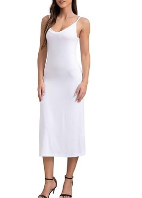Women V Neck Full Slip Under Dresses Sleeveless Adjustable Spaghetti Strap Cami Maxi Dress Nightgowns Sleepwear Long White L Women V Neck Full Slip Under Dresses Sleeveless Adjustable Spaghetti Strap Cami Maxi Dress Nightgowns Sleepwear Long White L
