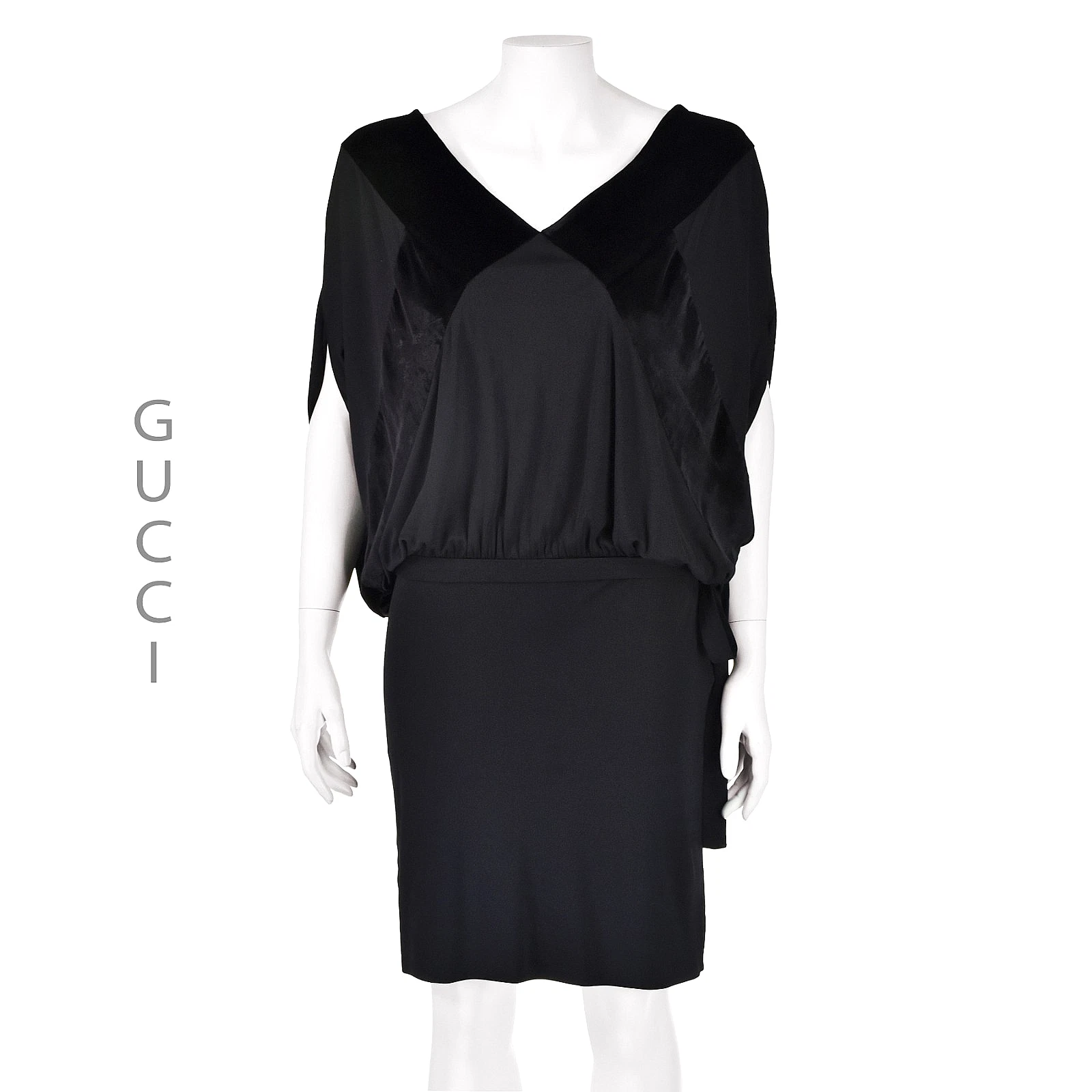 GUCCI Mini Abito Vintage Nero Maglia e Velluto Blouson Manica Dolman TG S